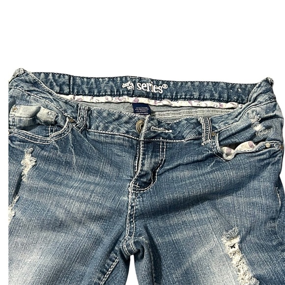 Short Series Jeans Distressed Bootcut Blue Denim Womens - Picture 3 of 7